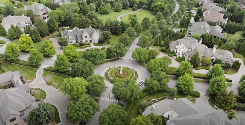 aerial view of Brentwood's landscape.