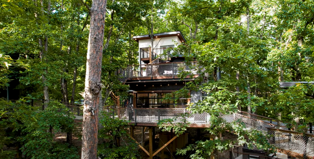 Tree house in the woods.